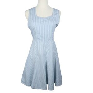 Pinstripe Cotton Fit & Flare Sundress Designer Italy X Back Strappy Back 42(IT)